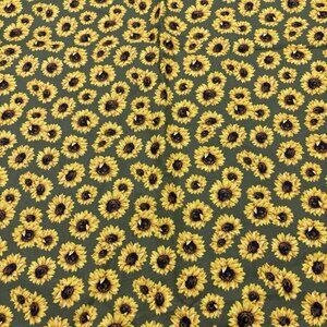 1 1/4 Yd Sunflowers Cotten Fabric Green Yellow Spring Craft Sewing Summer Floral